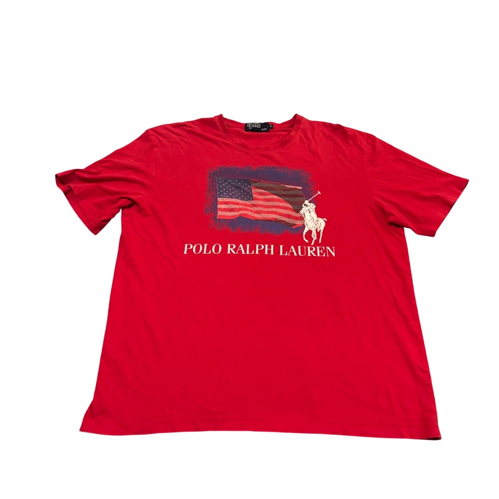 Polo Ralph Lauren Mens XL Red American Flag Big Pony Graphic T-Shirt Cotton Vtg